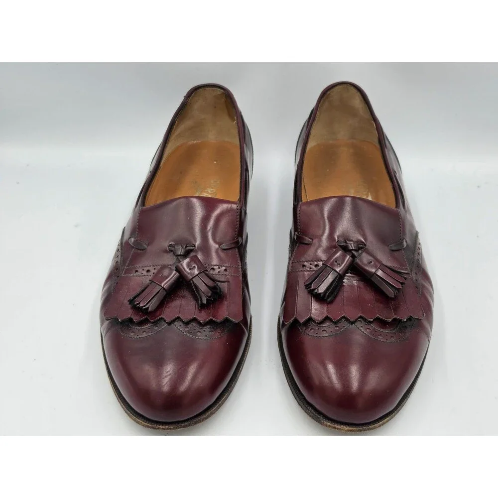 Salvatore Ferragamo Mens Burgundy Leather Tassel Brogue  Loafers Size 10 EE Wide